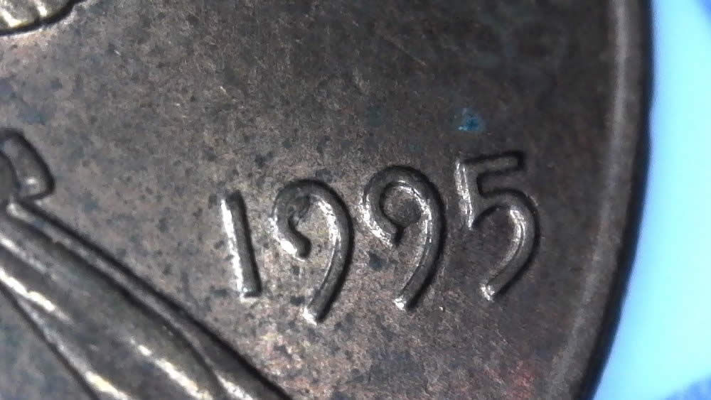 1995-P-Lincoln-Cent-With-Pre-Die-Chips-Forming-Found-In-Cust-Wrapped-Roll